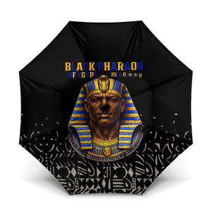 Taharqa Umbrella with Black Pharaoh Portrait, 25th Dynasty of Egypt Text and Nubian-Inspired - African Pride