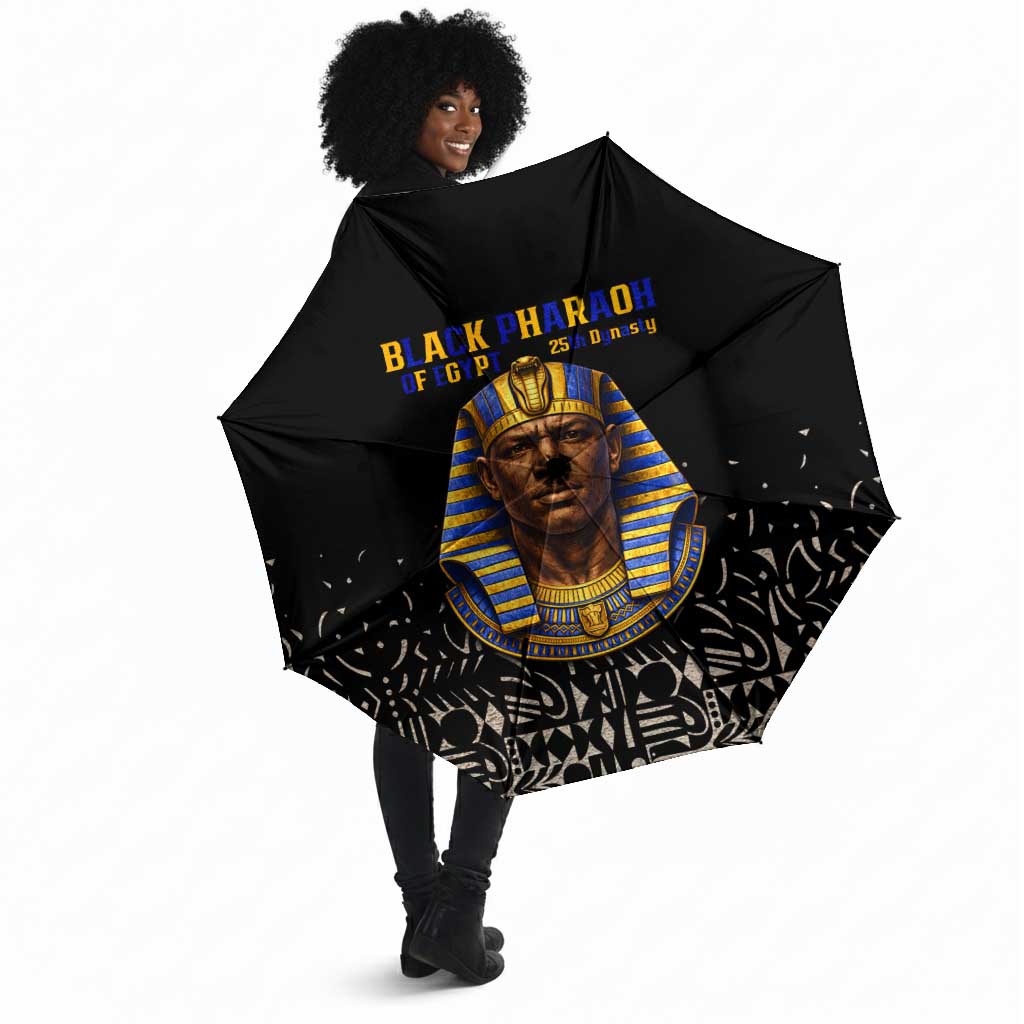 Taharqa Umbrella with Black Pharaoh Portrait, 25th Dynasty of Egypt Text and Nubian-Inspired - African Pride
