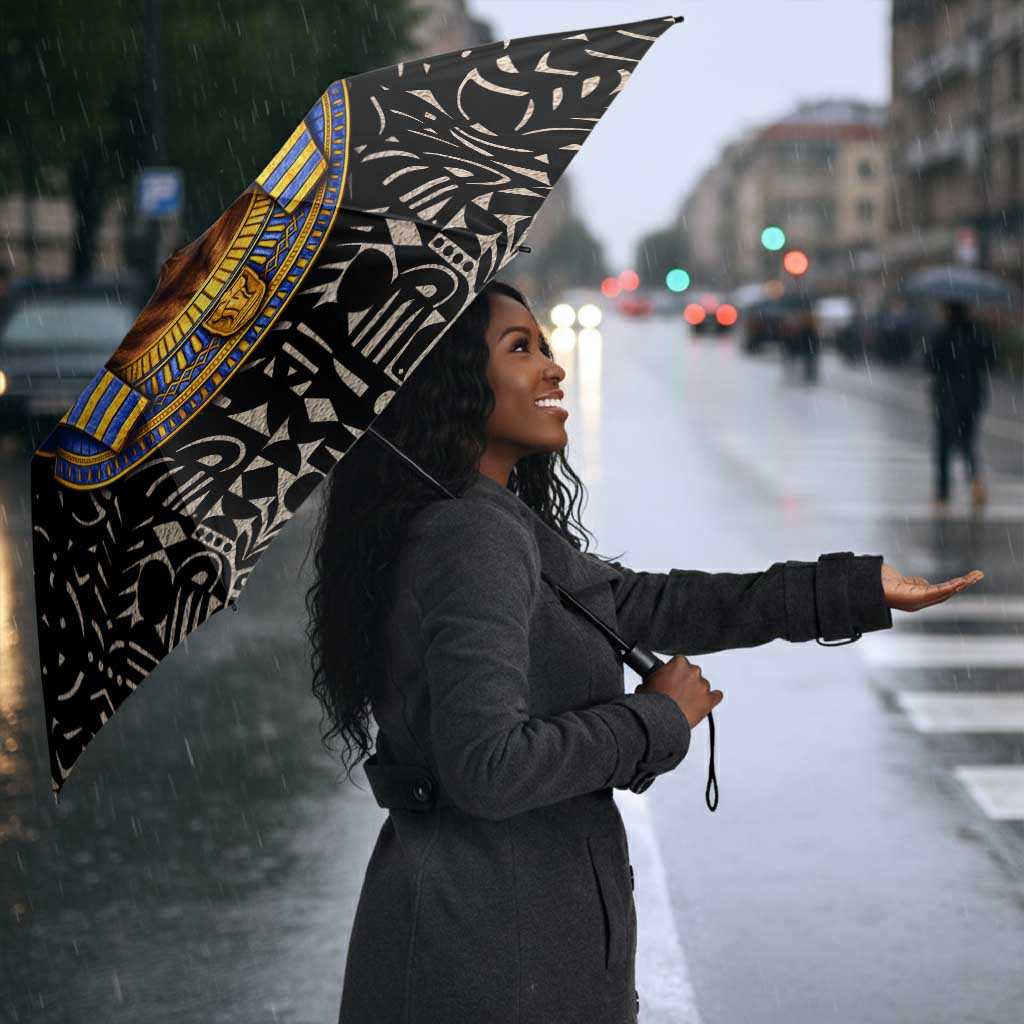 Taharqa Umbrella with Black Pharaoh Portrait, 25th Dynasty of Egypt Text and Nubian-Inspired - African Pride