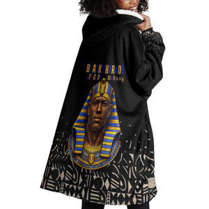 Taharqa Wearable Blanket Hoodie with Black Pharaoh Portrait, 25th Dynasty of Egypt Text and Nubian-Inspired - African Pride