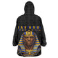 Taharqa Wearable Blanket Hoodie with Black Pharaoh Portrait, 25th Dynasty of Egypt Text and Nubian-Inspired - African Pride