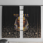 Taharqa Window Curtain with Black Pharaoh Portrait, 25th Dynasty of Egypt Text and Nubian-Inspired - African Pride