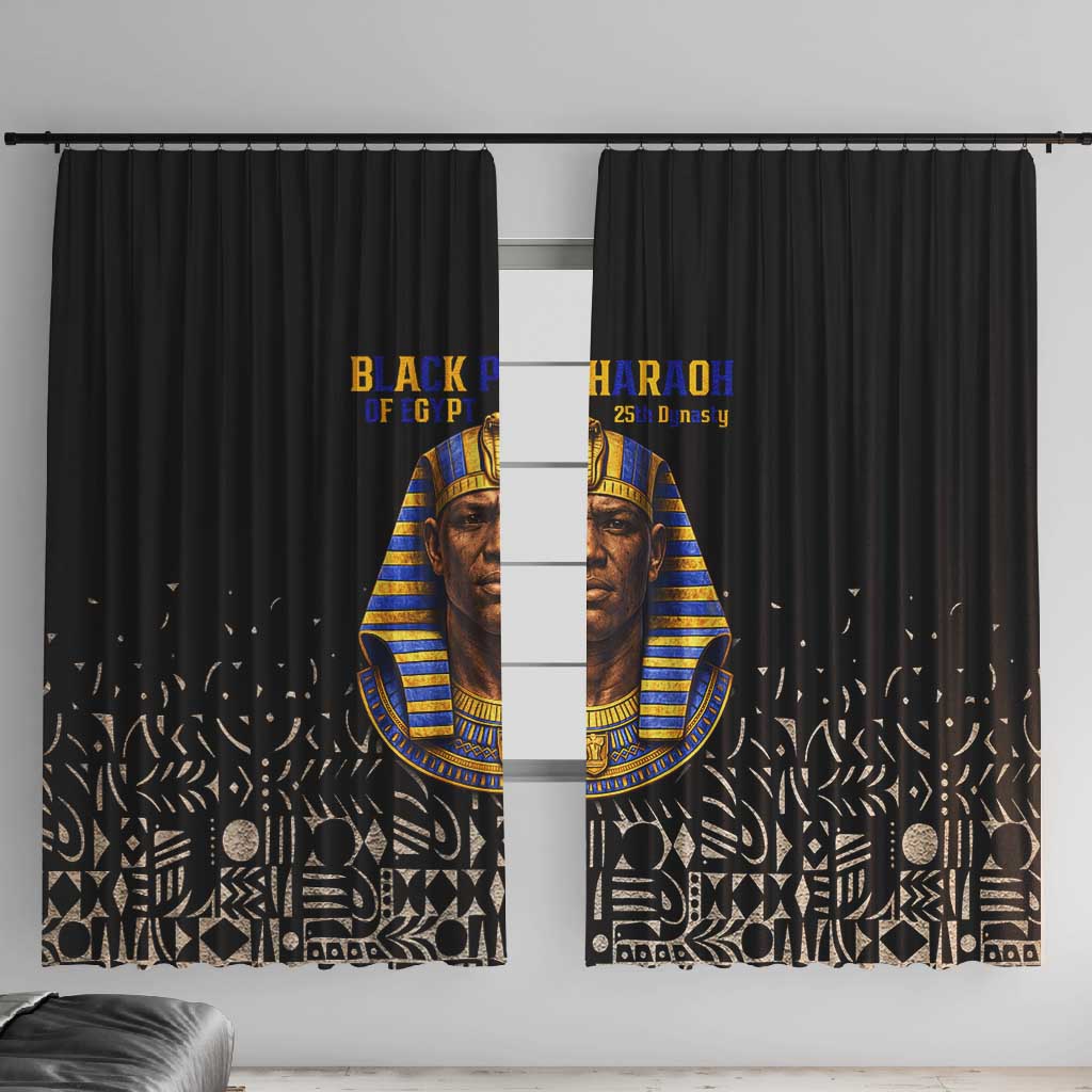 Taharqa Window Curtain with Black Pharaoh Portrait, 25th Dynasty of Egypt Text and Nubian-Inspired - African Pride