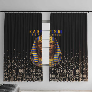 Taharqa Window Curtain with Black Pharaoh Portrait, 25th Dynasty of Egypt Text and Nubian-Inspired - African Pride