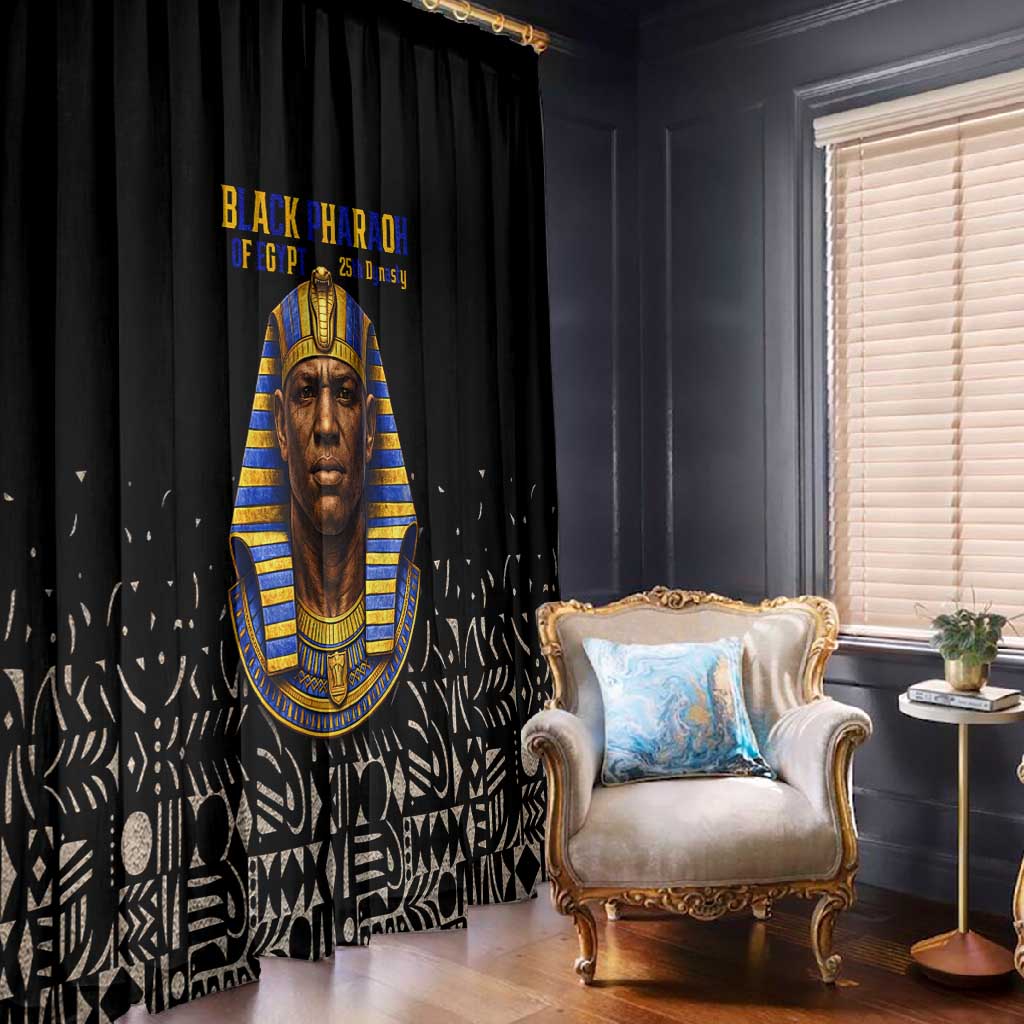 Taharqa Window Curtain with Black Pharaoh Portrait, 25th Dynasty of Egypt Text and Nubian-Inspired - African Pride
