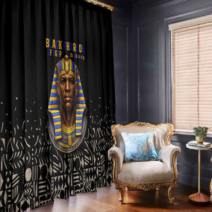 Taharqa Window Curtain with Black Pharaoh Portrait, 25th Dynasty of Egypt Text and Nubian-Inspired - African Pride