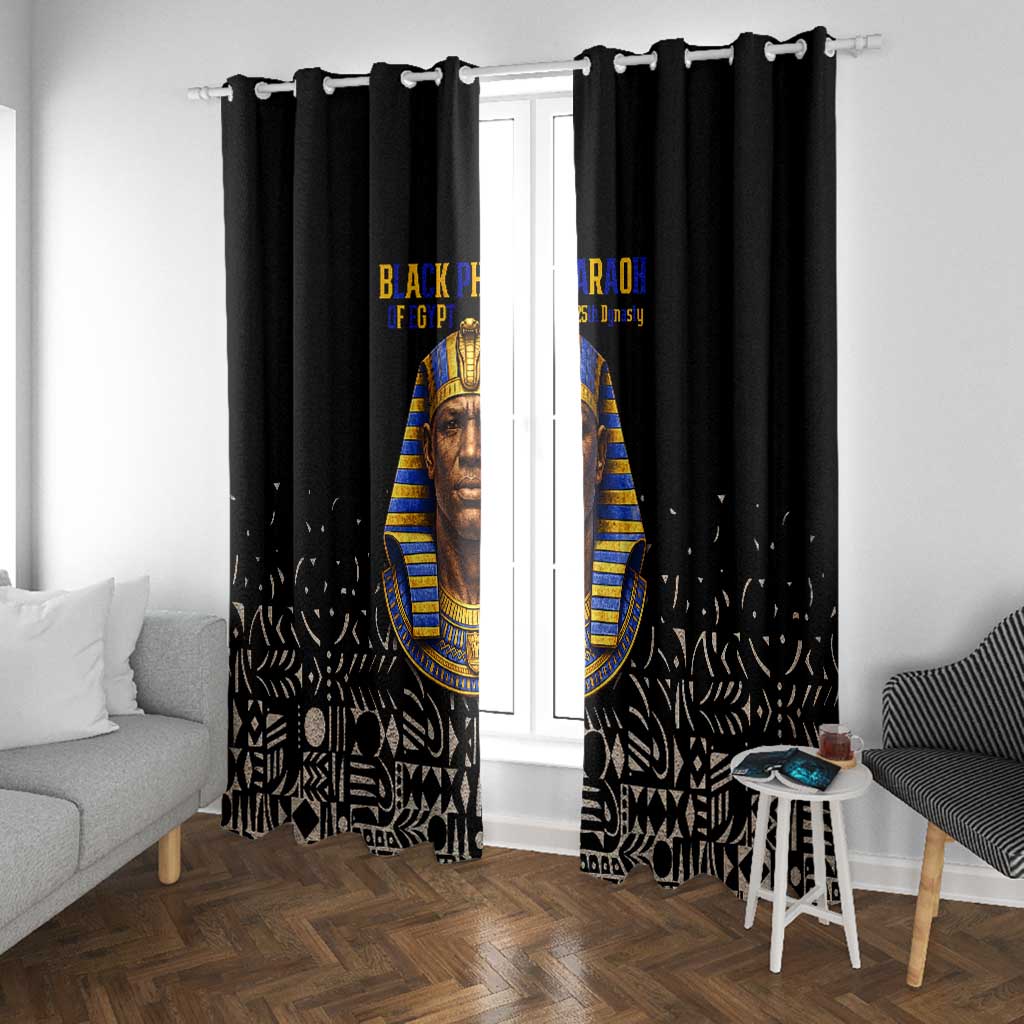 Taharqa Window Curtain with Black Pharaoh Portrait, 25th Dynasty of Egypt Text and Nubian-Inspired - African Pride