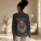 Taharqa Women Casual Shirt with Black Pharaoh Portrait, 25th Dynasty of Egypt Text and Nubian-Inspired - African Pride