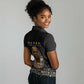 Taharqa Women Polo Shirt with Black Pharaoh Portrait, 25th Dynasty of Egypt Text and Nubian-Inspired - African Pride