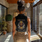 Taharqa Women Sleeveless Polo Shirt with Black Pharaoh Portrait, 25th Dynasty of Egypt Text and Nubian-Inspired - African Pride