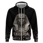Taharqa Zip Hoodie with Black Pharaoh Portrait, 25th Dynasty of Egypt Text and Nubian-Inspired - African Pride