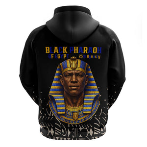 Taharqa Zip Hoodie with Black Pharaoh Portrait, 25th Dynasty of Egypt Text and Nubian-Inspired - African Pride