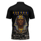 Taharqa Zipper Polo Shirt with Black Pharaoh Portrait, 25th Dynasty of Egypt Text and Nubian-Inspired - African Pride