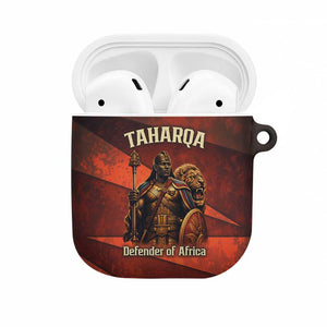 Taharqa AirPods Case with Warrior Portrait, Lion of Kush Title and Bold Red Defender of Africa - African Pride