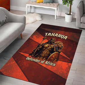 Taharqa Area Rug with Warrior Portrait, Lion of Kush Title and Bold Red Defender of Africa - African Pride