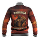 Taharqa Baseball Jacket with Warrior Portrait, Lion of Kush Title and Bold Red Defender of Africa - African Pride