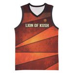Taharqa Basketball Jersey with Warrior Portrait, Lion of Kush Title and Bold Red Defender of Africa - African Pride