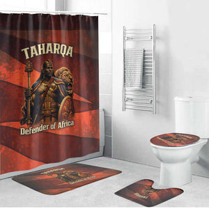 Taharqa Bathroom Set with Warrior Portrait, Lion of Kush Title and Bold Red Defender of Africa - African Pride