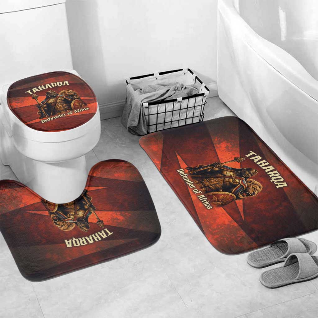 Taharqa Bathroom Set with Warrior Portrait, Lion of Kush Title and Bold Red Defender of Africa - African Pride
