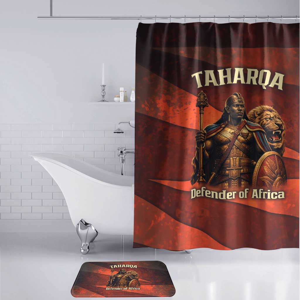 Taharqa Bathroom Set with Warrior Portrait, Lion of Kush Title and Bold Red Defender of Africa - African Pride