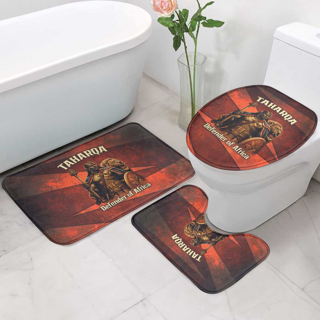 Taharqa Bathroom Set with Warrior Portrait, Lion of Kush Title and Bold Red Defender of Africa - African Pride