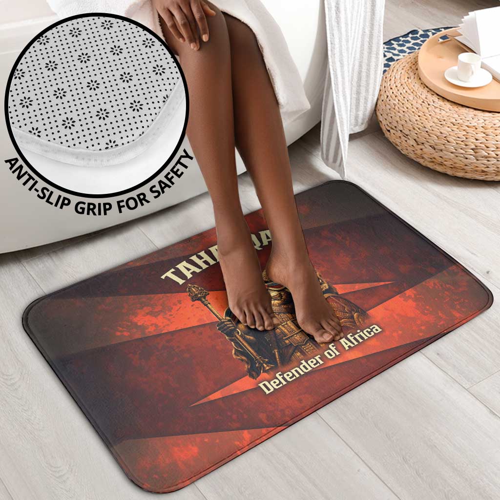 Taharqa Bathroom Set with Warrior Portrait, Lion of Kush Title and Bold Red Defender of Africa - African Pride