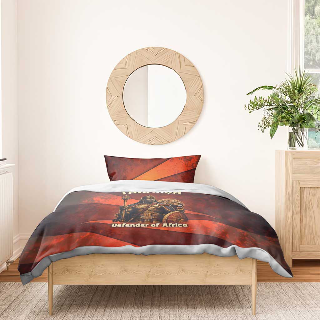 Taharqa Bedding Set with Warrior Portrait, Lion of Kush Title and Bold Red Defender of Africa - African Pride