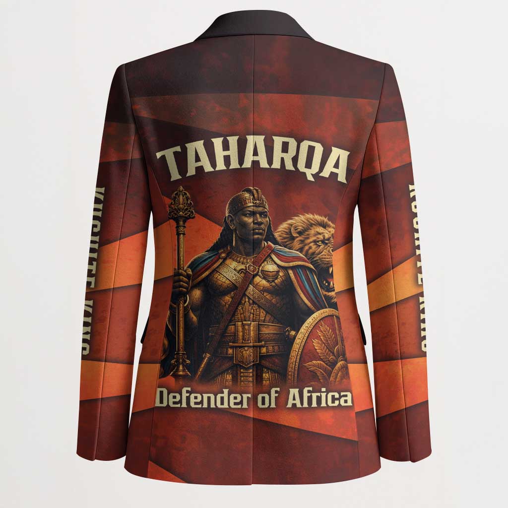 Taharqa Blazer with Warrior Portrait, Lion of Kush Title and Bold Red Defender of Africa - African Pride