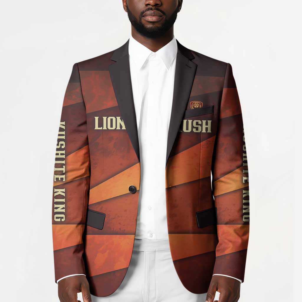 Taharqa Blazer with Warrior Portrait, Lion of Kush Title and Bold Red Defender of Africa - African Pride