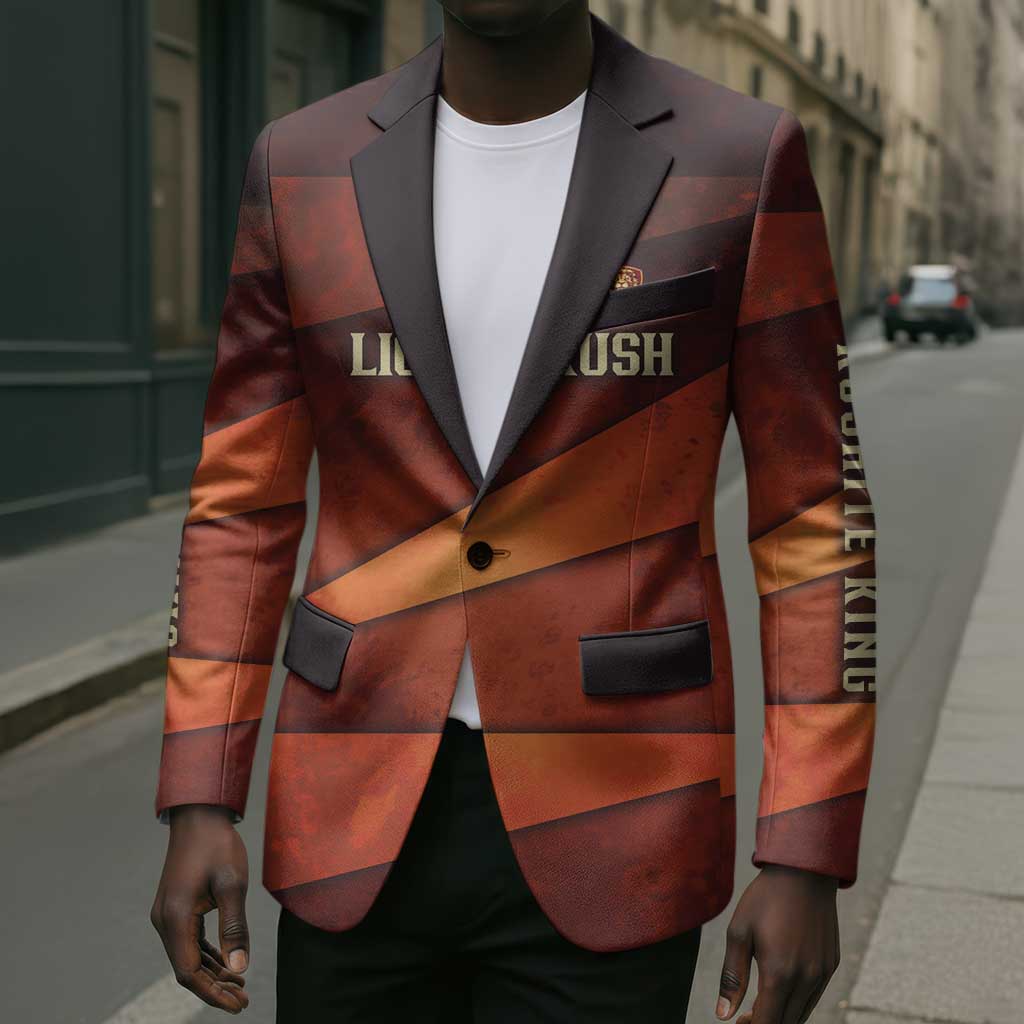 Taharqa Blazer with Warrior Portrait, Lion of Kush Title and Bold Red Defender of Africa - African Pride