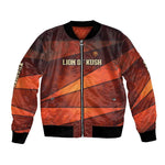 Taharqa Bomber Jacket with Warrior Portrait, Lion of Kush Title and Bold Red Defender of Africa - African Pride