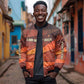 Taharqa Bomber Jacket with Warrior Portrait, Lion of Kush Title and Bold Red Defender of Africa - African Pride