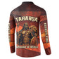 Taharqa Button Sweatshirt with Warrior Portrait, Lion of Kush Title and Bold Red Defender of Africa