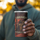 Taharqa 4 in 1 Can Cooler Tumbler with Warrior Portrait, Lion of Kush Title and Bold Red Defender of Africa - African Pride