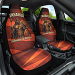 Taharqa Car Seat Cover with Warrior Portrait, Lion of Kush Title and Bold Red Defender of Africa - African Pride