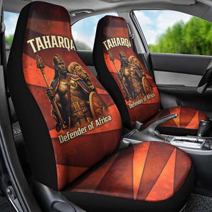Taharqa Car Seat Cover with Warrior Portrait, Lion of Kush Title and Bold Red Defender of Africa - African Pride