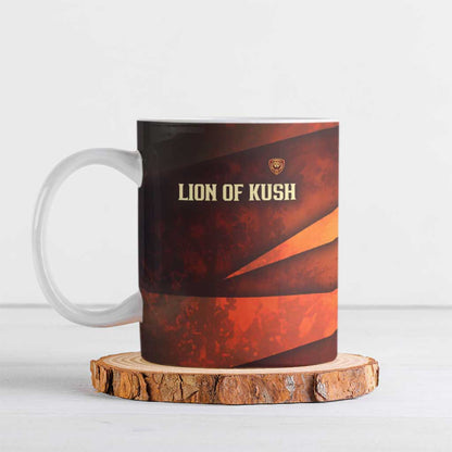 Taharqa Ceramic Mug with Warrior Portrait, Lion of Kush Title and Bold Red Defender of Africa - African Pride