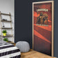 Taharqa Door Cover with Warrior Portrait, Lion of Kush Title and Bold Red Defender of Africa - African Pride
