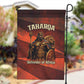 Taharqa Garden Flag with Warrior Portrait, Lion of Kush Title and Bold Red Defender of Africa - African Pride