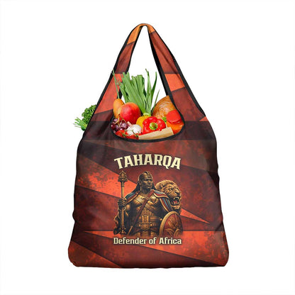 Taharqa Grocery Bag with Warrior Portrait, Lion of Kush Title and Bold Red Defender of Africa - African Pride