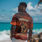Taharqa Hawaiian Shirt with Warrior Portrait, Lion of Kush Title and Bold Red Defender of Africa - African Pride
