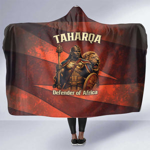 Taharqa Hooded Blanket with Warrior Portrait, Lion of Kush Title and Bold Red Defender of Africa - African Pride