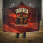 Taharqa Hooded Blanket with Warrior Portrait, Lion of Kush Title and Bold Red Defender of Africa - African Pride