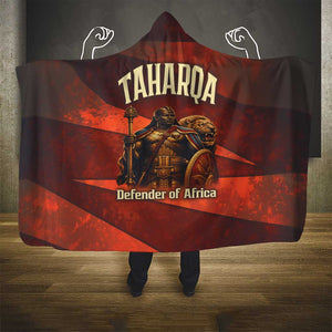 Taharqa Hooded Blanket with Warrior Portrait, Lion of Kush Title and Bold Red Defender of Africa - African Pride