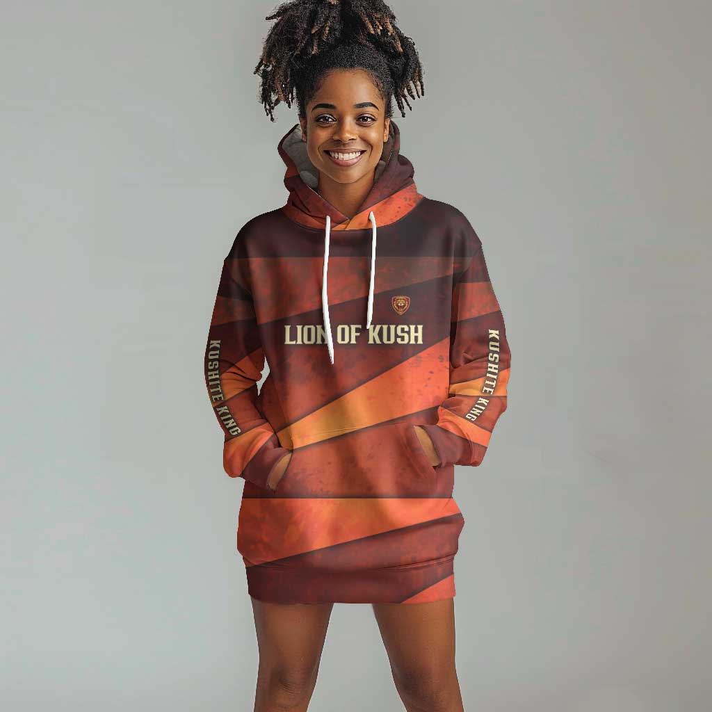 Taharqa Hoodie Dress with Warrior Portrait, Lion of Kush Title and Bold Red Defender of Africa - African Pride