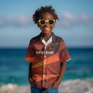 Taharqa Kid Hawaiian Shirt with Warrior Portrait, Lion of Kush Title and Bold Red Defender of Africa - African Pride