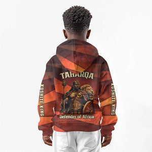 Taharqa Kid Hoodie with Warrior Portrait, Lion of Kush Title and Bold Red Defender of Africa - African Pride