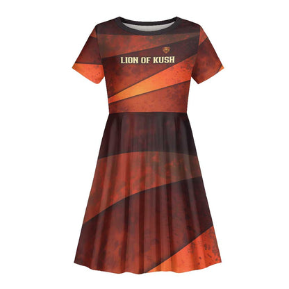 Taharqa Kid Short Sleeve Dress with Warrior Portrait, Lion of Kush Title and Bold Red Defender of Africa - African Pride