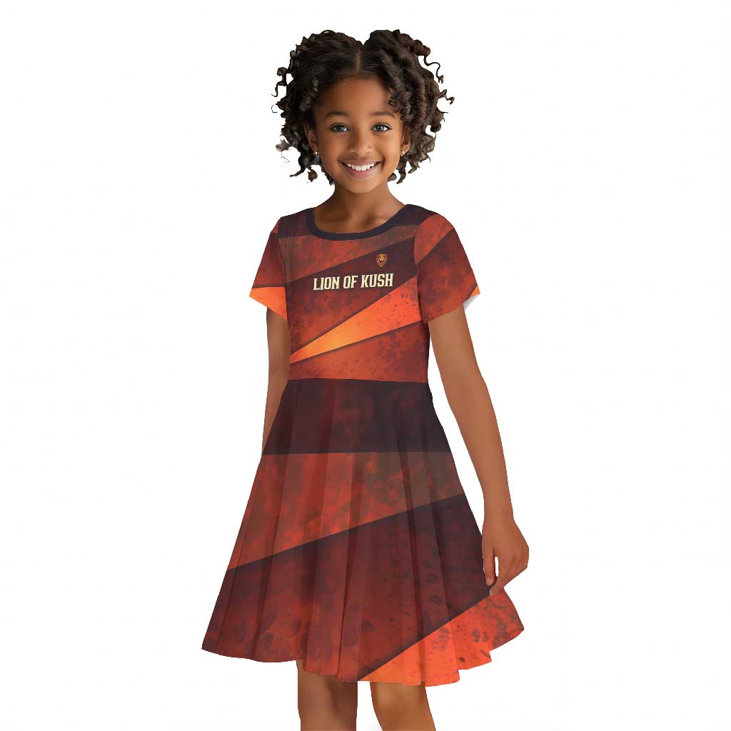 Taharqa Kid Short Sleeve Dress with Warrior Portrait, Lion of Kush Title and Bold Red Defender of Africa - African Pride