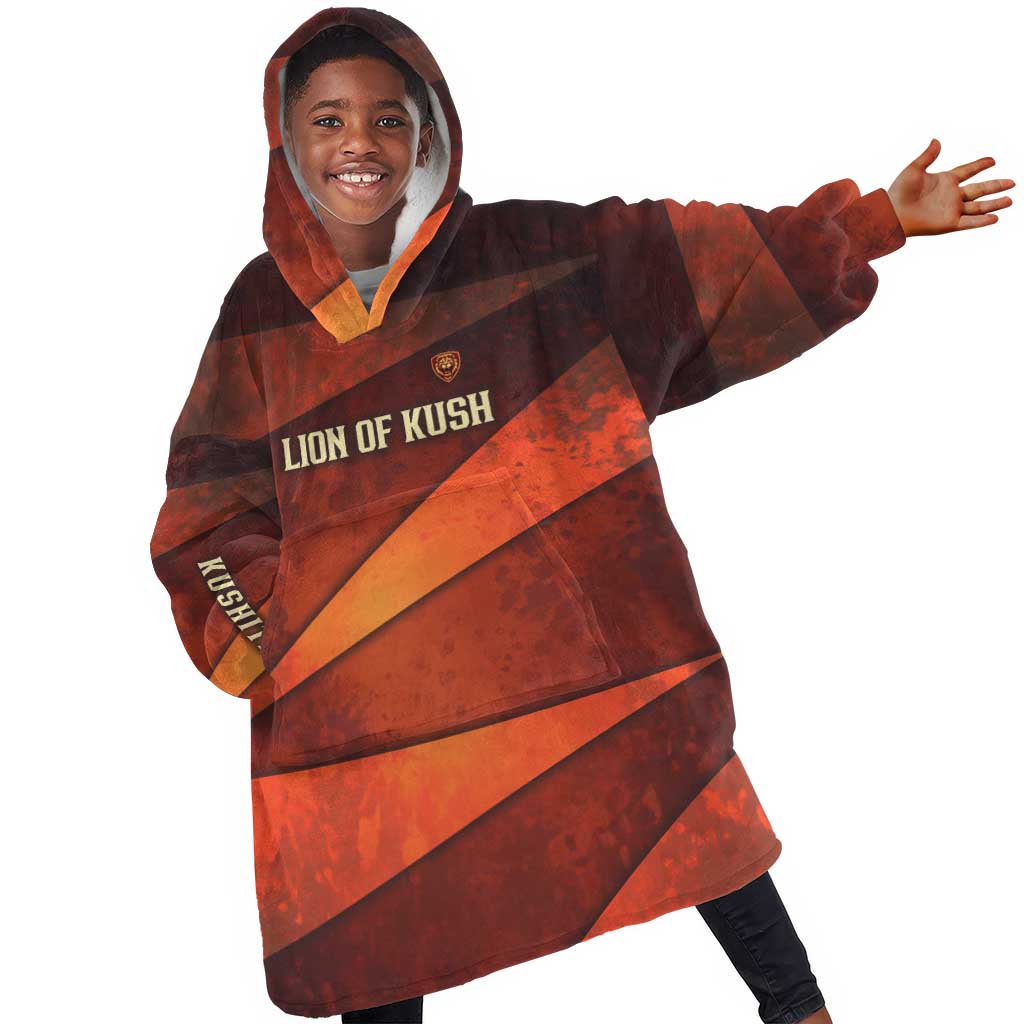 Taharqa Kid Wearable Blanket Hoodie with Warrior Portrait, Lion of Kush Title and Bold Red Defender of Africa - African Pride